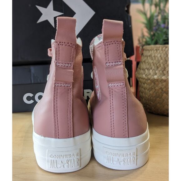 Converse CTAS Lift Platform Sherpa Lined Rust Pink Leather Hi Tops Size 9.5 NIB - Picture 7 of 12